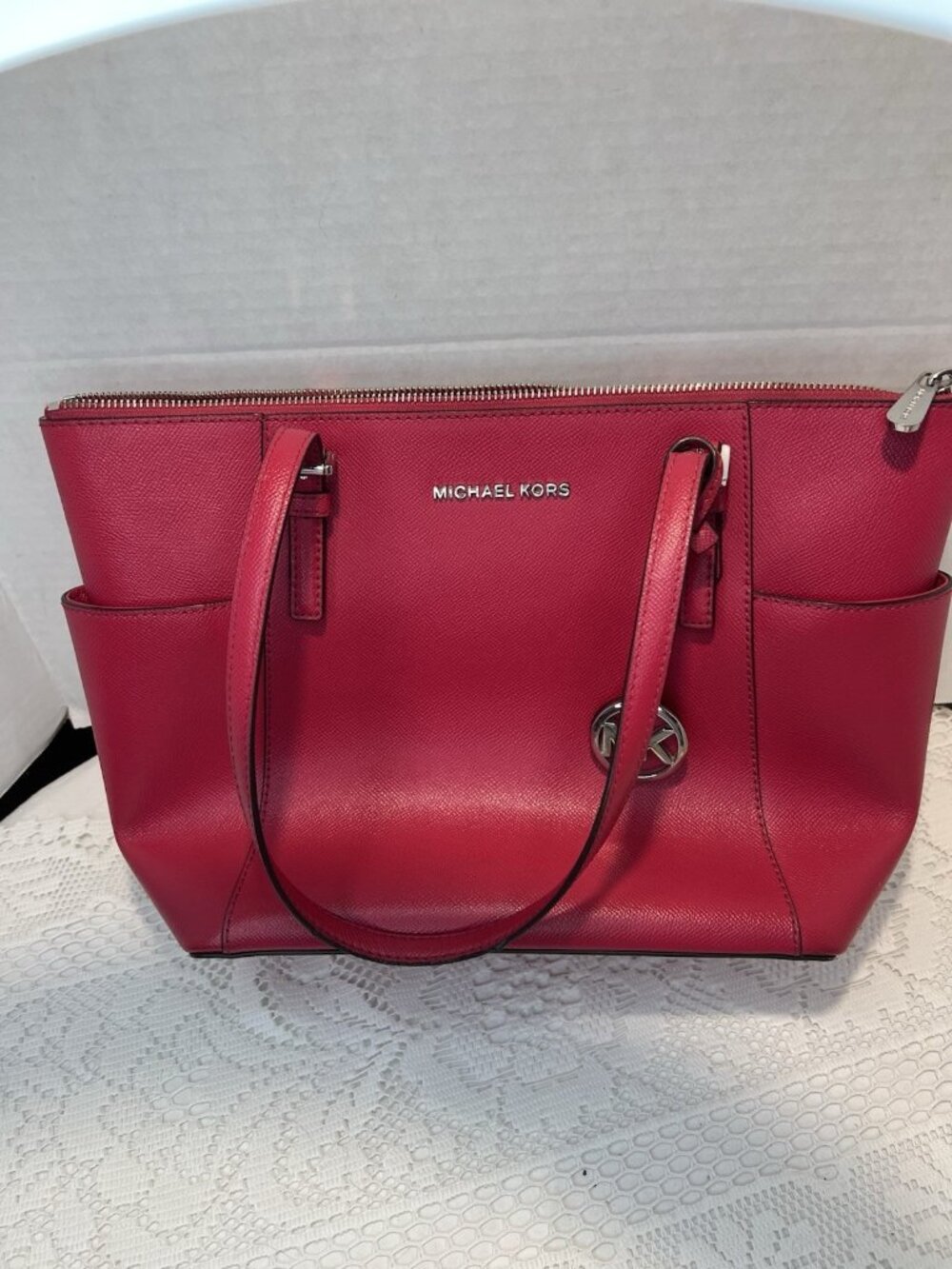 MK Michael Kors handbag Purse Bright fuchsia Tote Very Nice